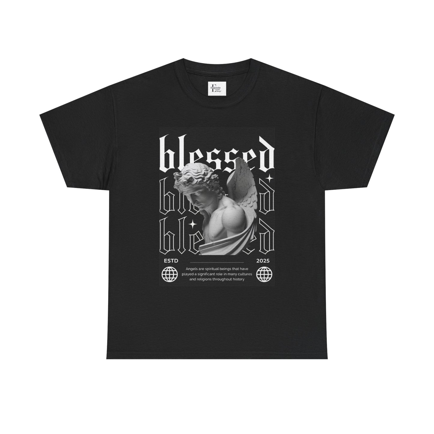 Blessed Unisex Heavy Cotton Tee, Graphic Tee, Angel Design Shirt, Inspirational Apparel, Gift for Friends, Everyday Wear