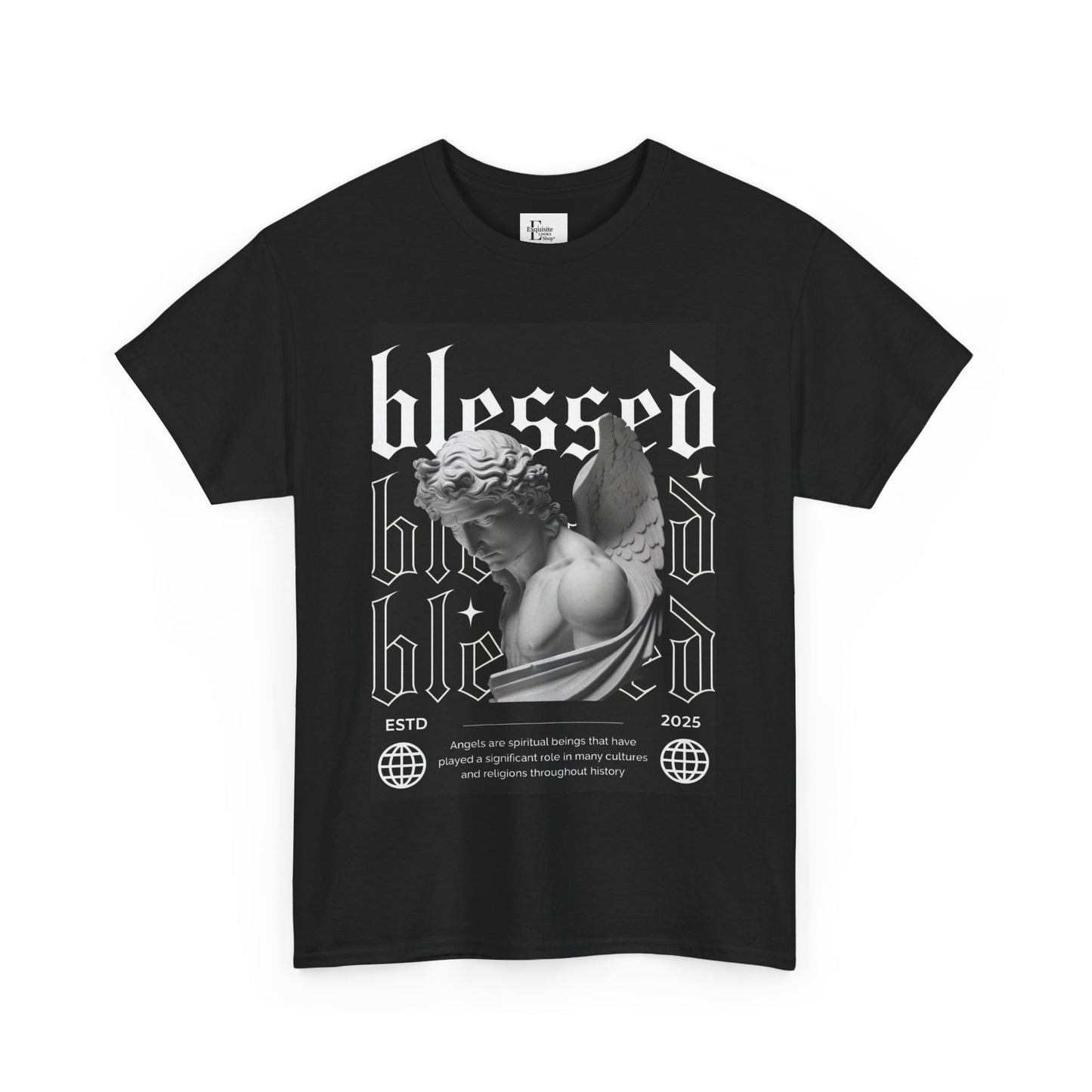 Blessed Unisex Heavy Cotton Tee, Graphic Tee, Angel Design Shirt, Inspirational Apparel, Gift for Friends, Everyday Wear