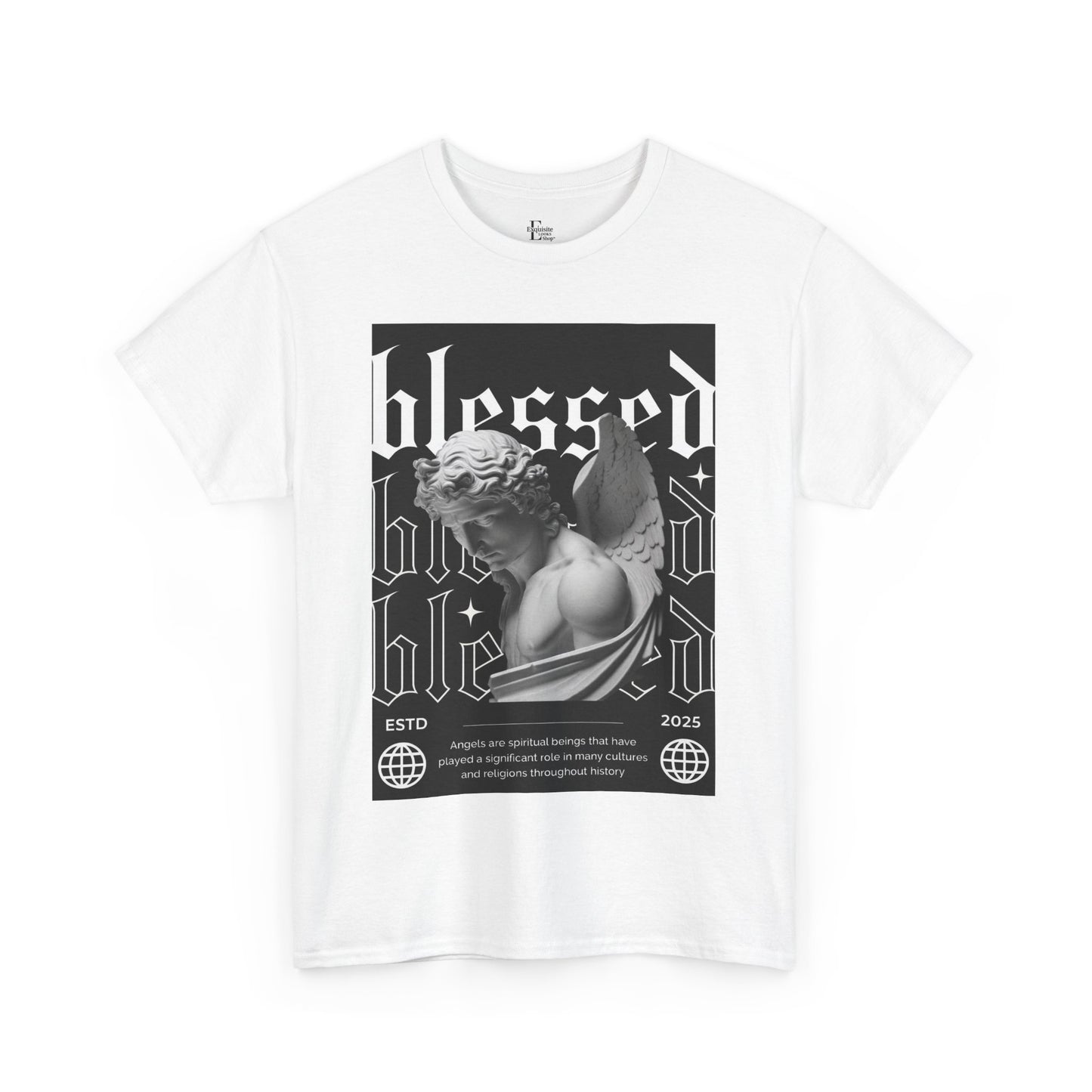 Blessed Unisex Heavy Cotton Tee, Graphic Tee, Angel Design Shirt, Inspirational Apparel, Gift for Friends, Everyday Wear