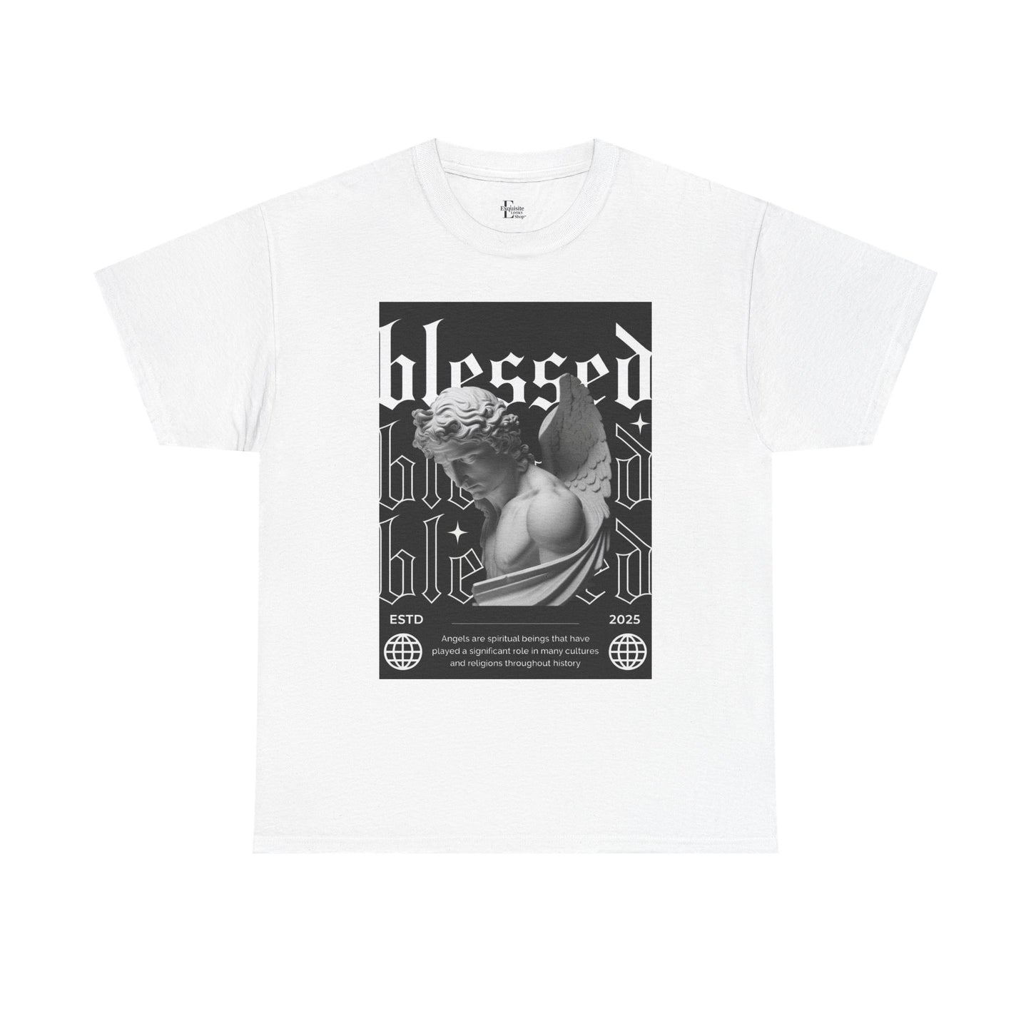 Blessed Unisex Heavy Cotton Tee, Graphic Tee, Angel Design Shirt, Inspirational Apparel, Gift for Friends, Everyday Wear