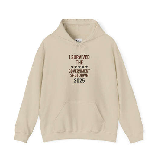 Brown and black "I Survived the Government Shutdown 2025 hoodie