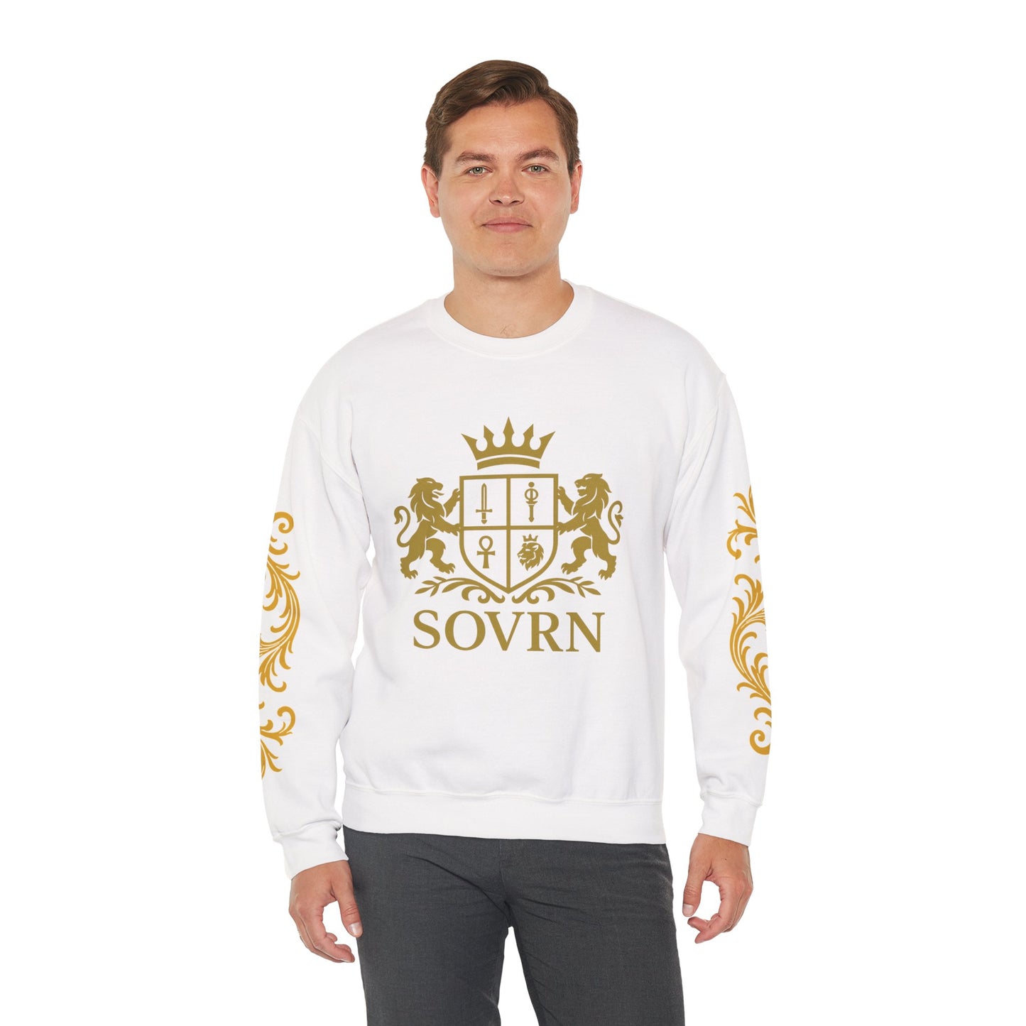 "Sovrn" sovereign  Wear the throne"  Luxury Gold Crest Crewneck Sweatshirt