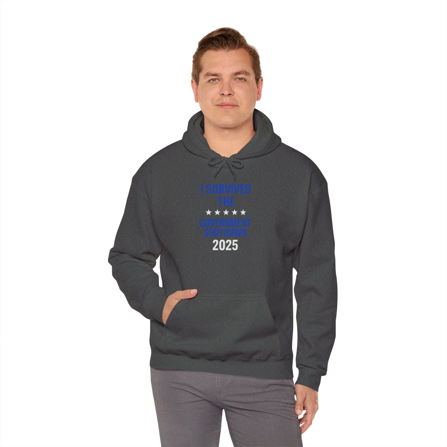 Royal blue and white "I Survived the Government Shutdown" Pullover