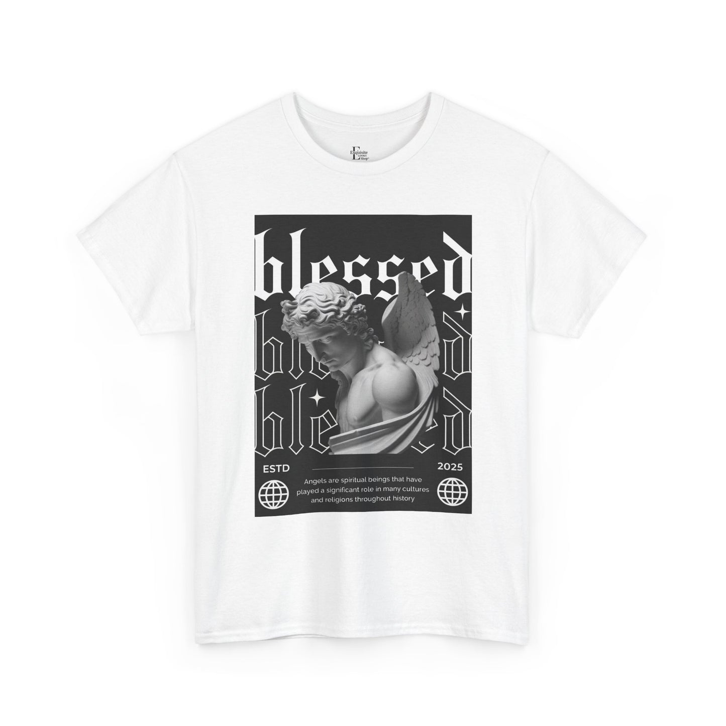 Blessed Unisex Heavy Cotton Tee, Graphic Tee, Angel Design Shirt, Inspirational Apparel, Gift for Friends, Everyday Wear