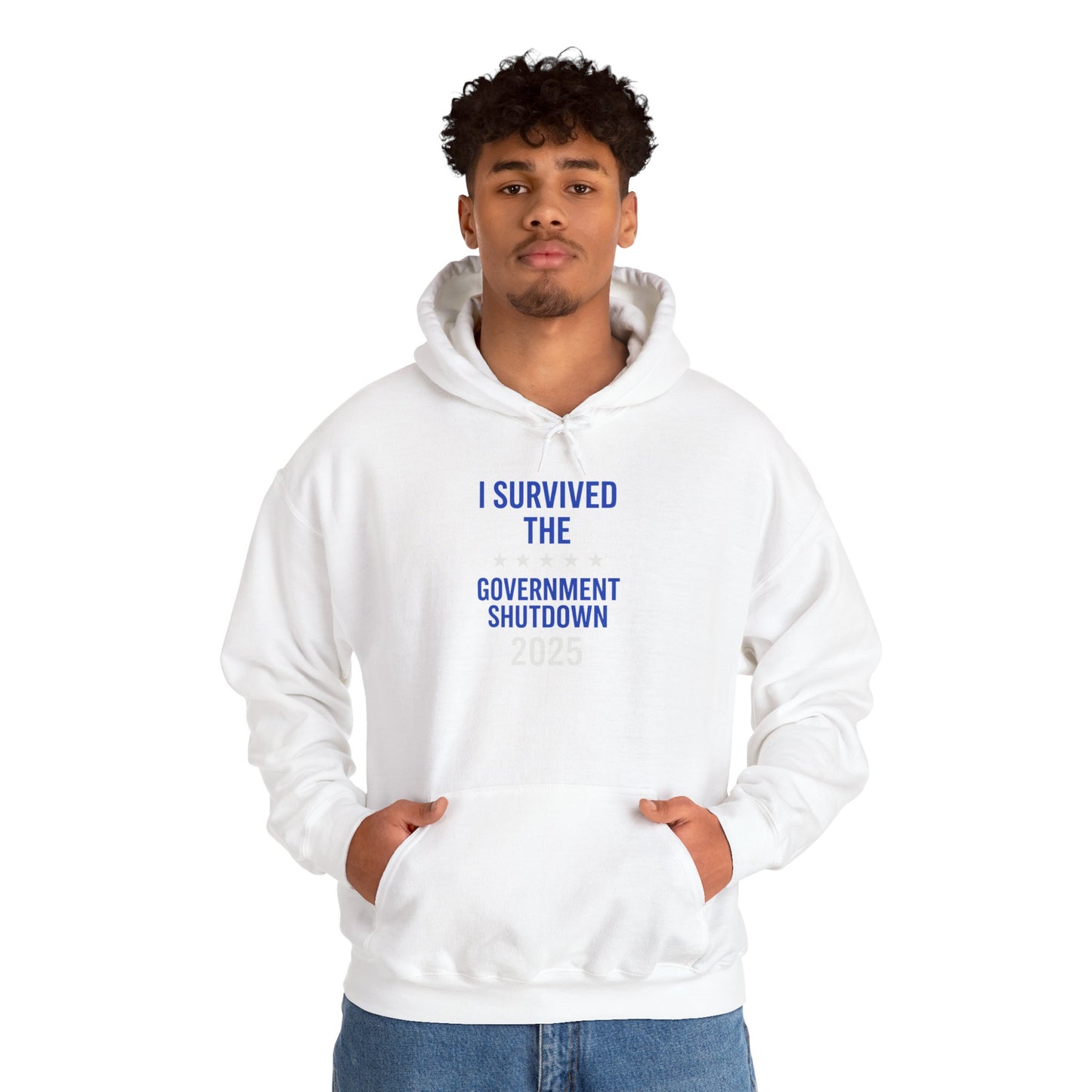 Royal blue and white "I Survived the Government Shutdown" Pullover