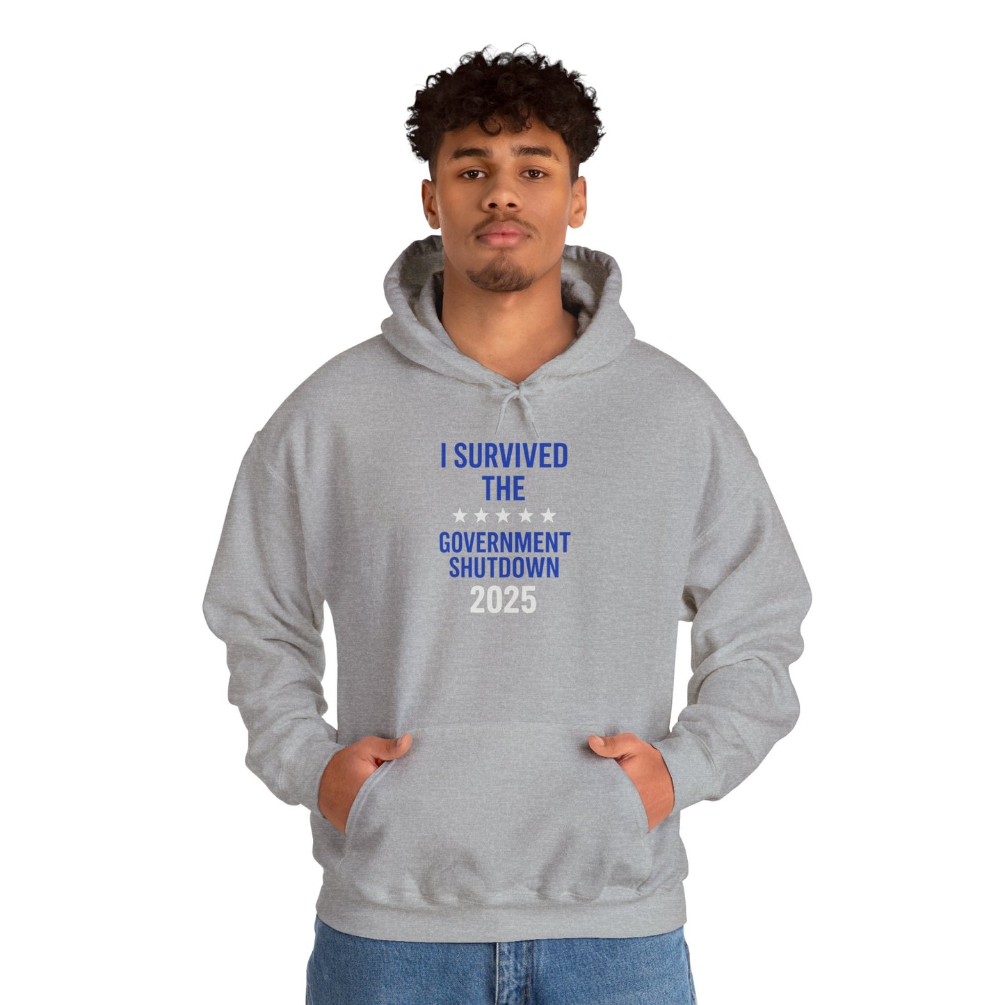 Royal blue and white "I Survived the Government Shutdown" Pullover