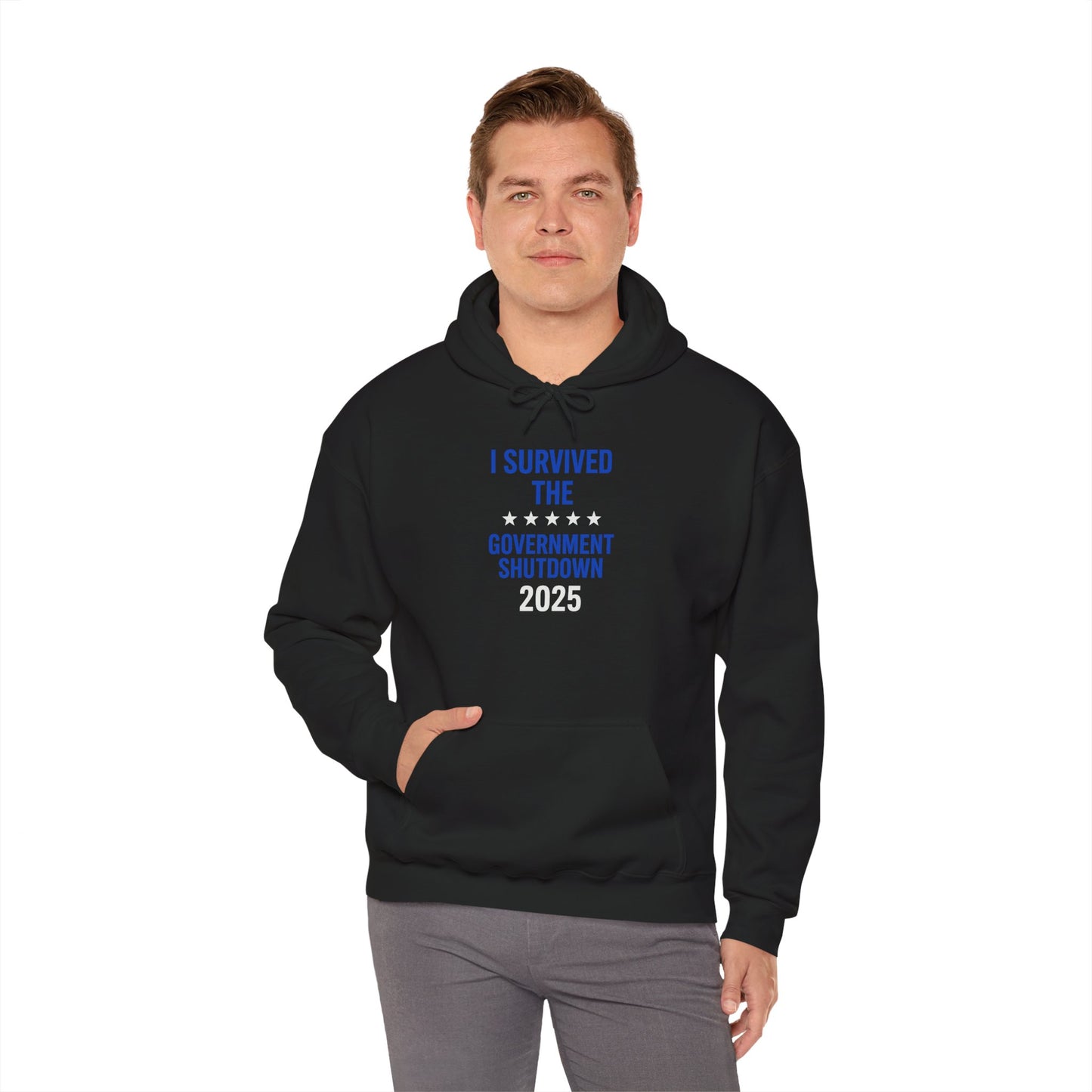 Royal blue and white "I Survived the Government Shutdown" Pullover