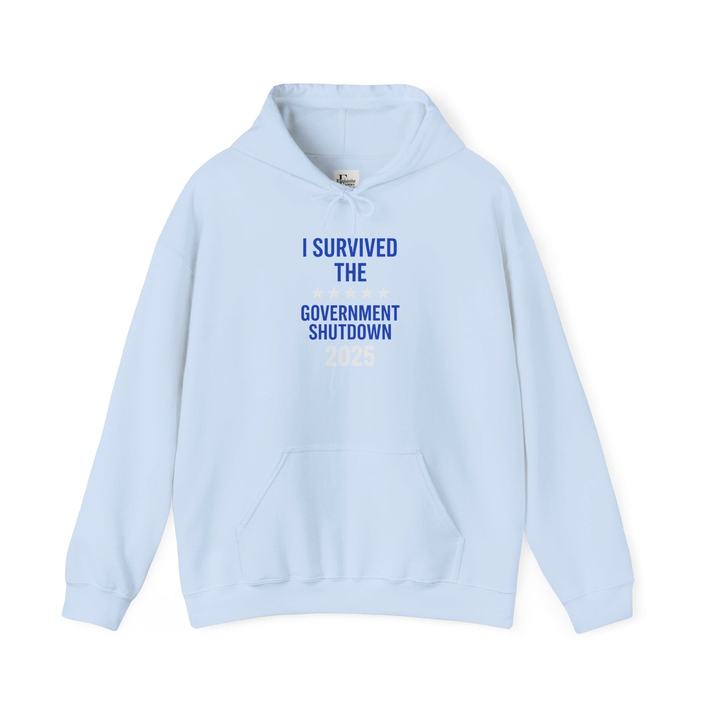 Royal blue and white "I Survived the Government Shutdown" Pullover