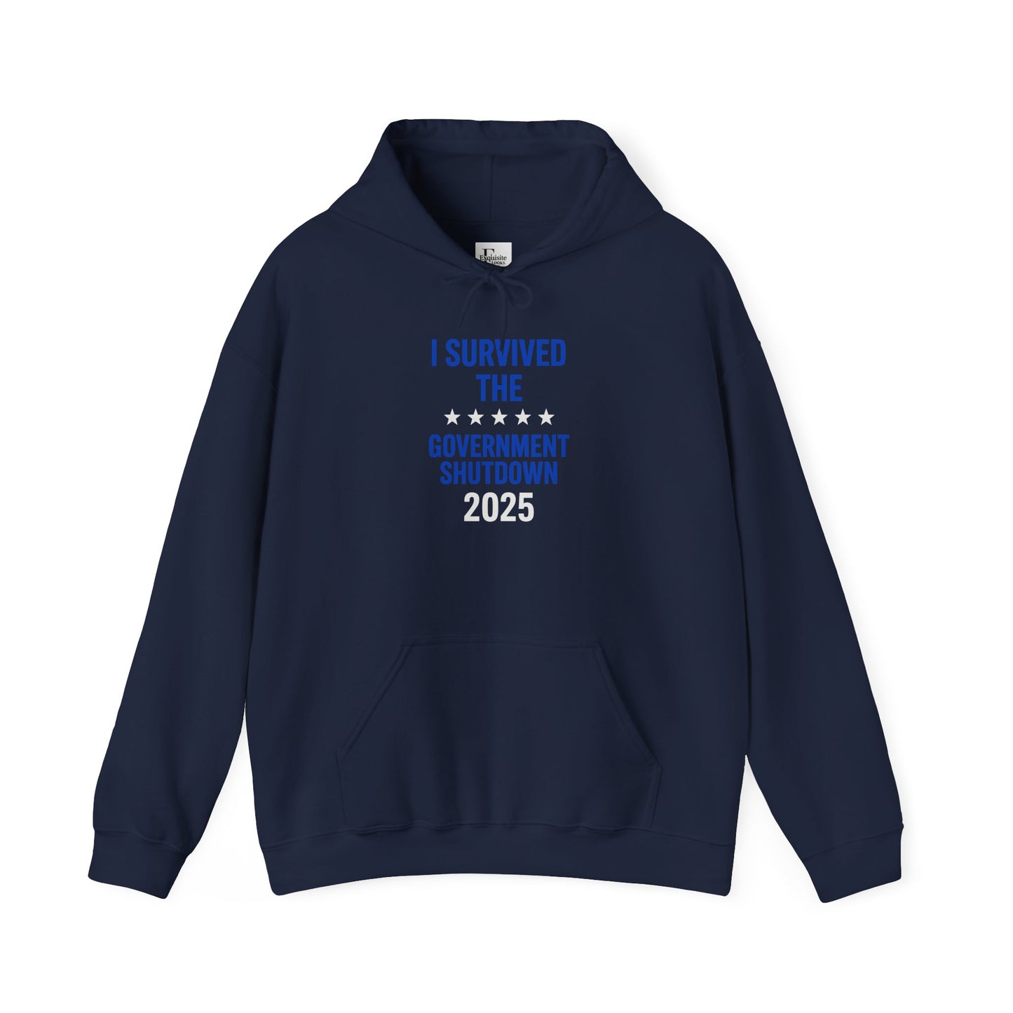 Royal blue and white "I Survived the Government Shutdown" Pullover
