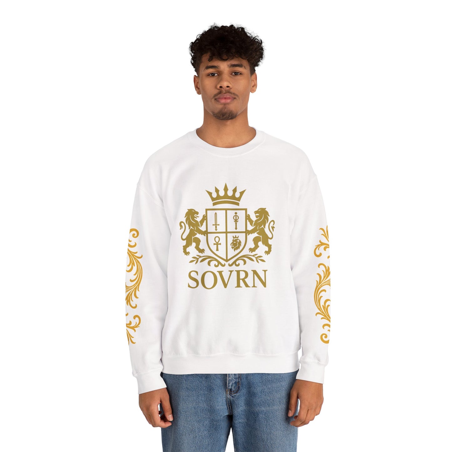 "Sovrn" sovereign  Wear the throne"  Luxury Gold Crest Crewneck Sweatshirt