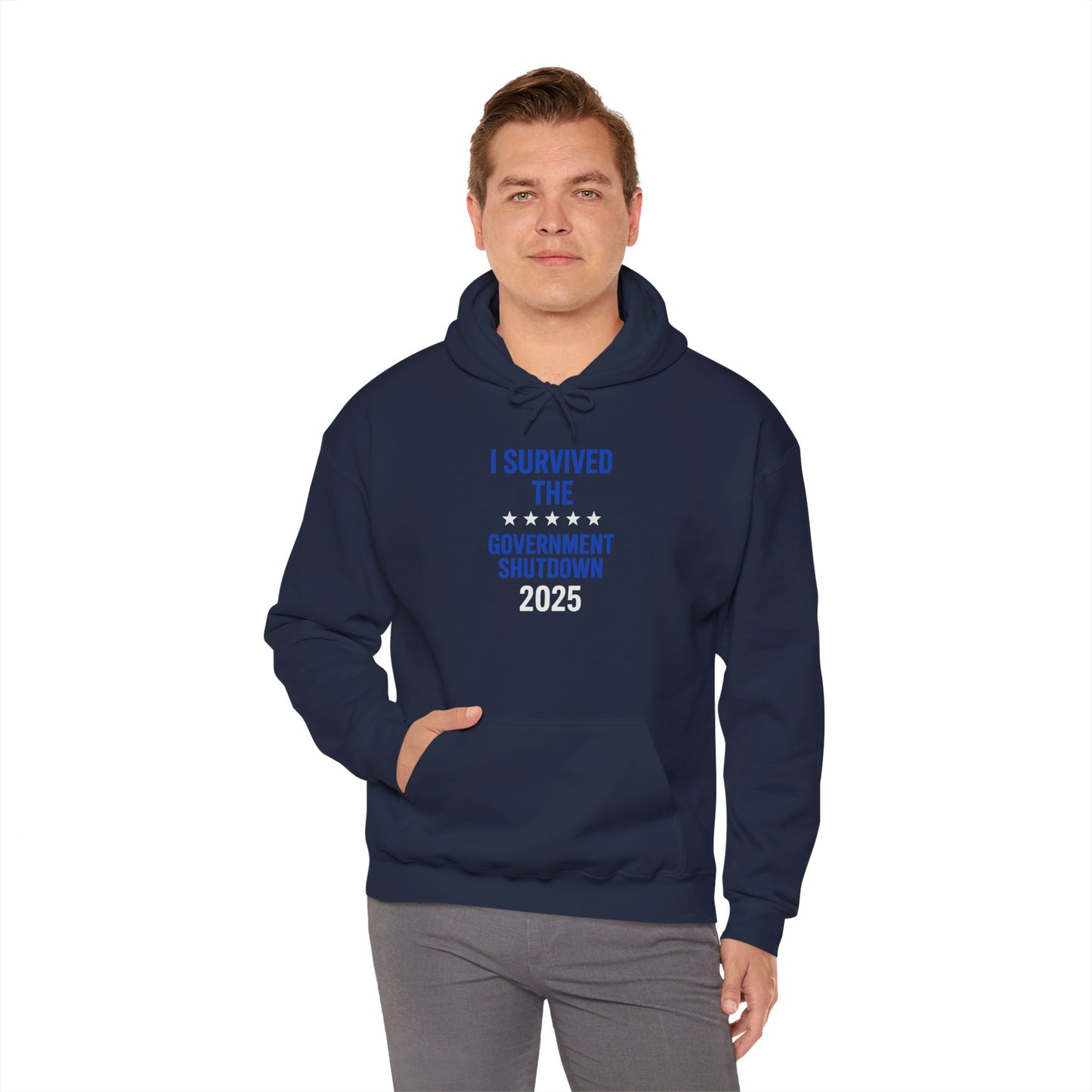 Royal blue and white "I Survived the Government Shutdown" Pullover