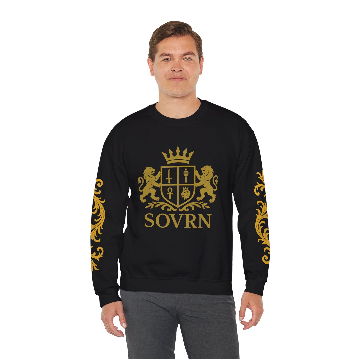 "Sovrn" sovereign  Wear the throne"  Luxury Gold Crest Crewneck Sweatshirt