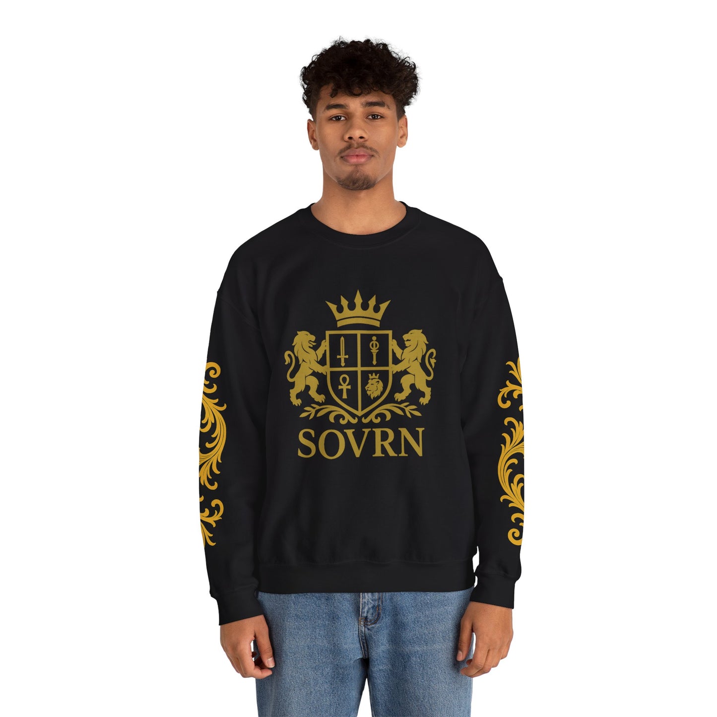 "Sovrn" sovereign  Wear the throne"  Luxury Gold Crest Crewneck Sweatshirt