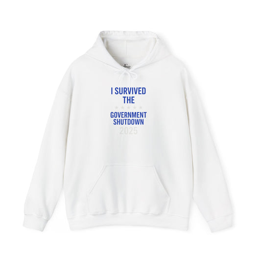 Royal blue and white "I Survived the Government Shutdown" Pullover