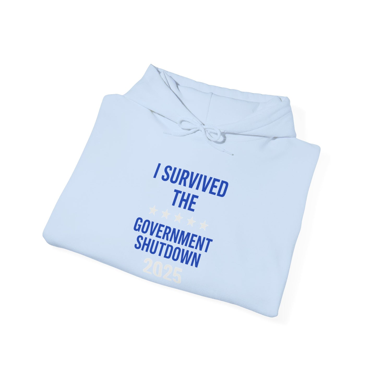 Royal blue and white "I Survived the Government Shutdown" Pullover