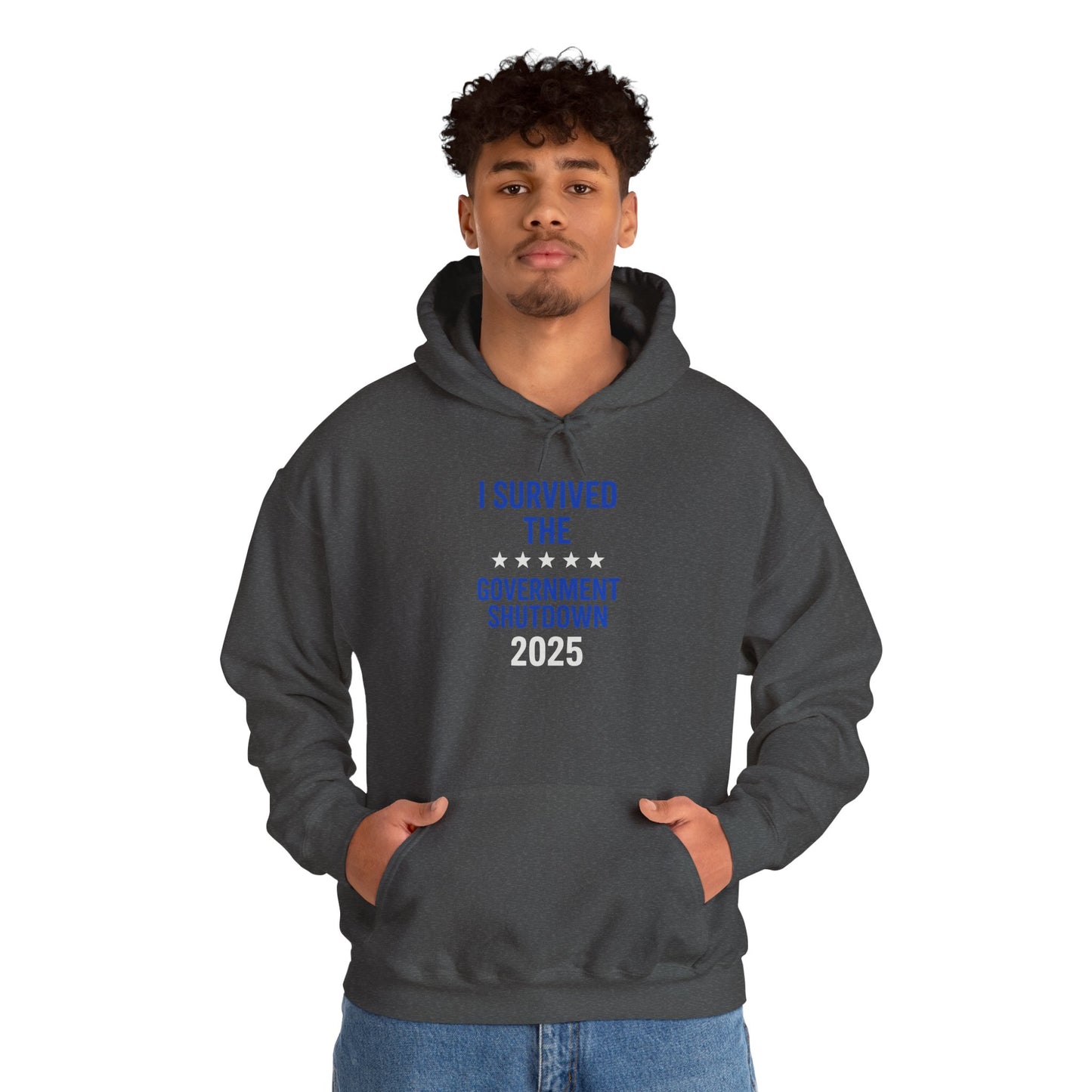 Royal blue and white "I Survived the Government Shutdown" Pullover