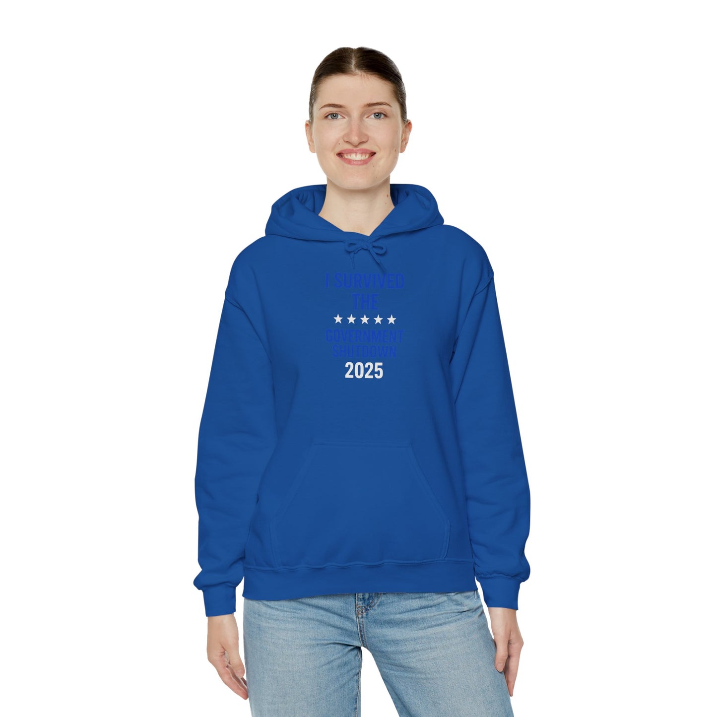 Royal blue and white "I Survived the Government Shutdown" Pullover