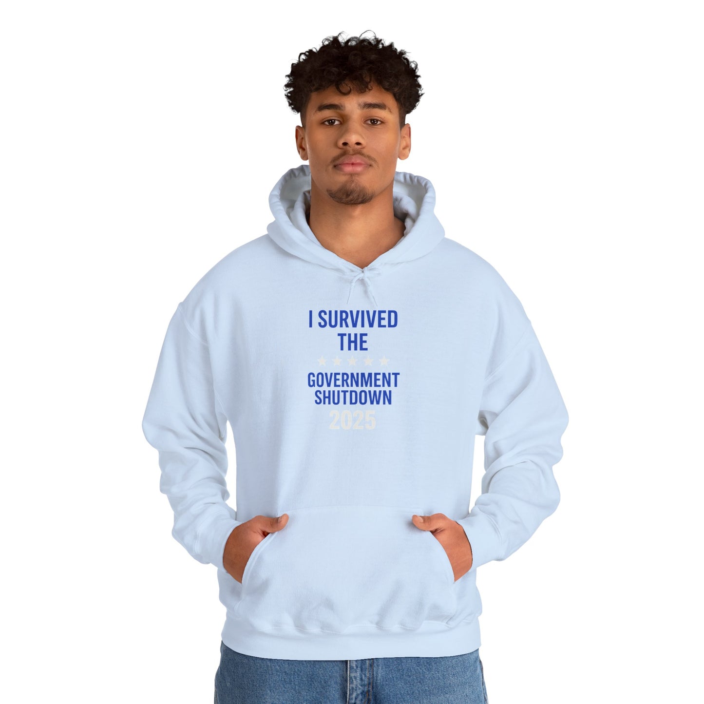 Royal blue and white "I Survived the Government Shutdown" Pullover