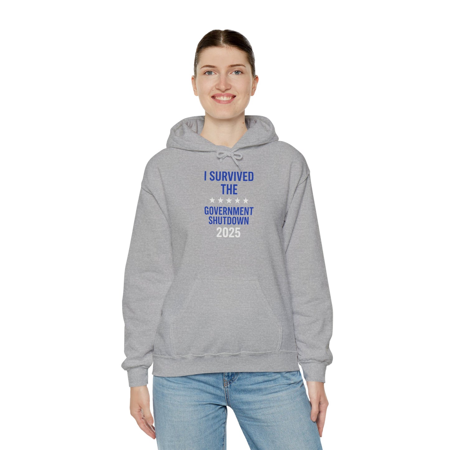 Royal blue and white "I Survived the Government Shutdown" Pullover