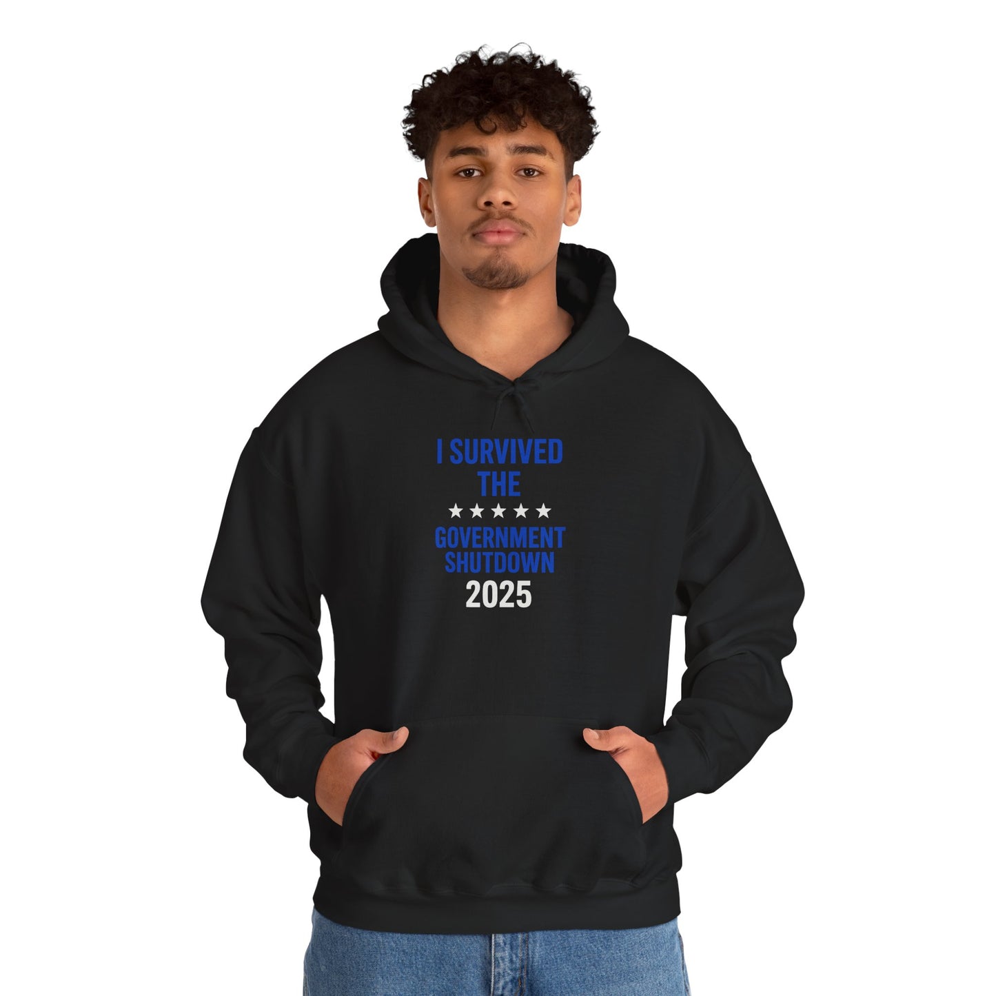 Royal blue and white "I Survived the Government Shutdown" Pullover