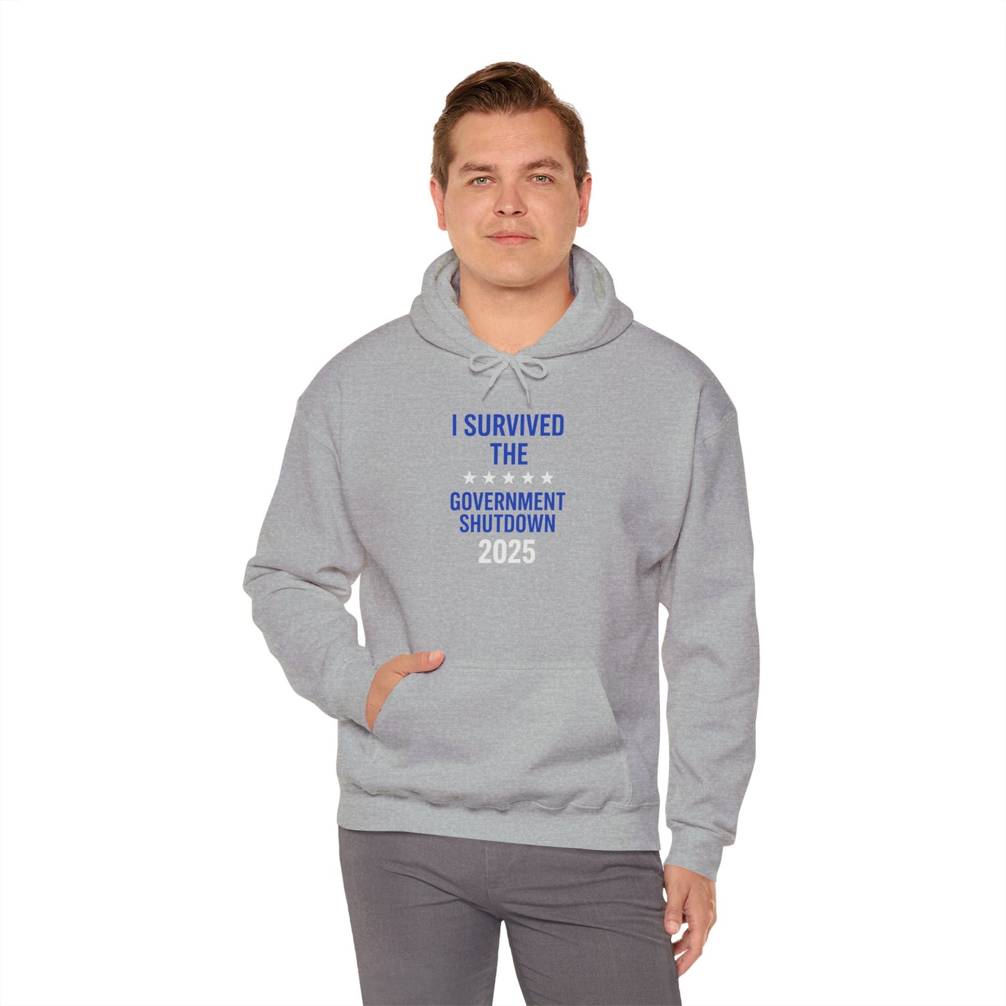 Royal blue and white "I Survived the Government Shutdown" Pullover