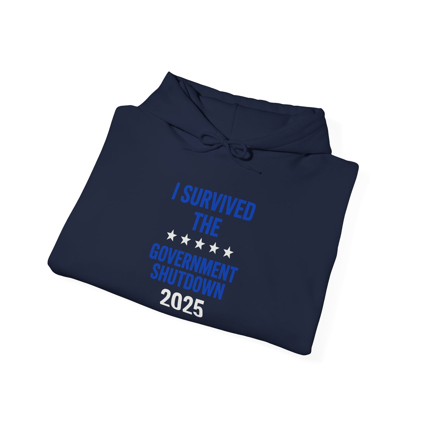 Royal blue and white "I Survived the Government Shutdown" Pullover