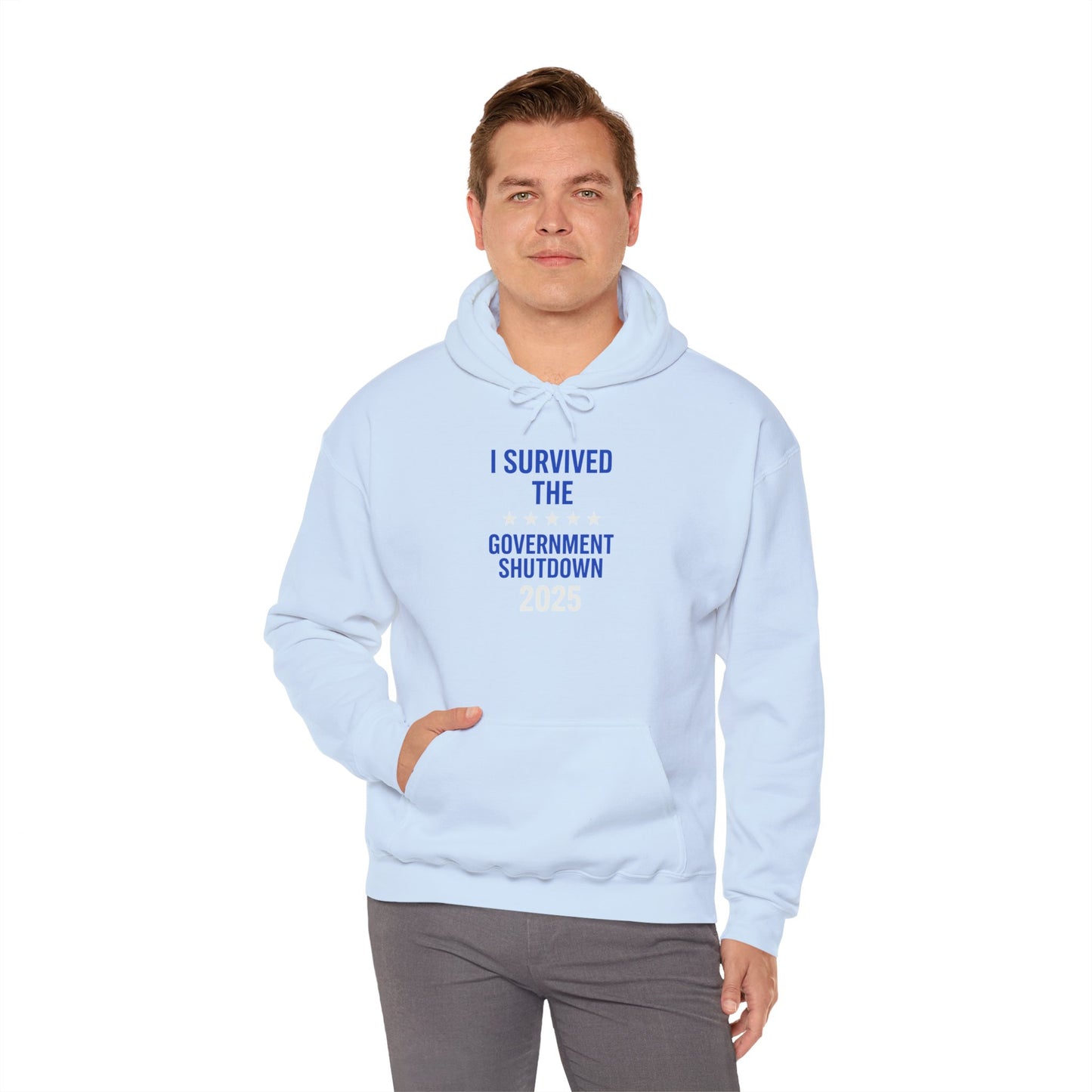 Royal blue and white "I Survived the Government Shutdown" Pullover