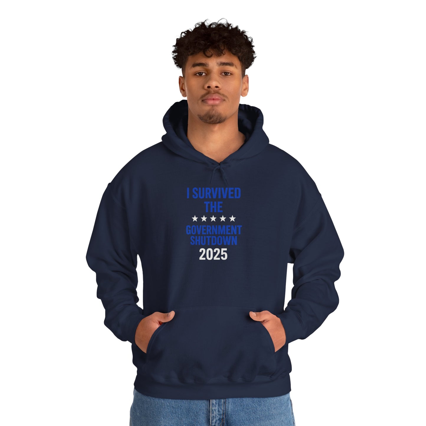 Royal blue and white "I Survived the Government Shutdown" Pullover