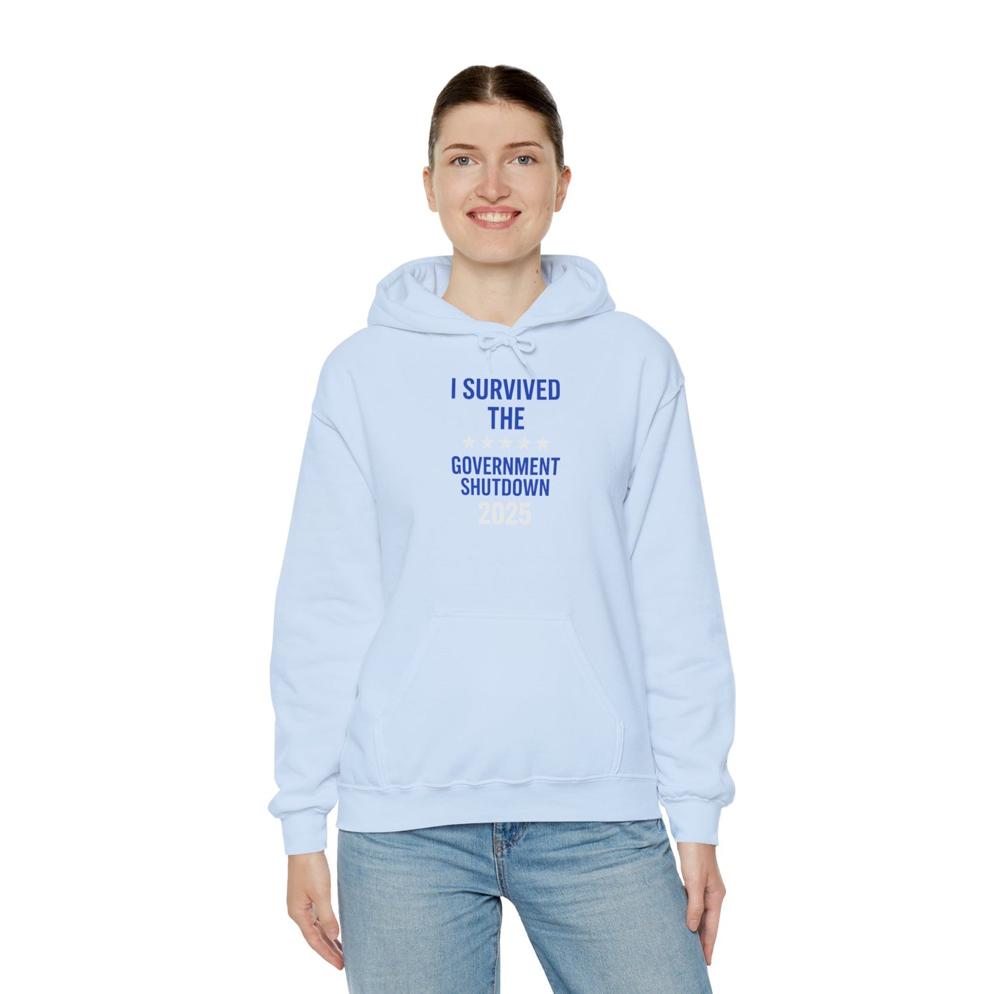 Royal blue and white "I Survived the Government Shutdown" Pullover