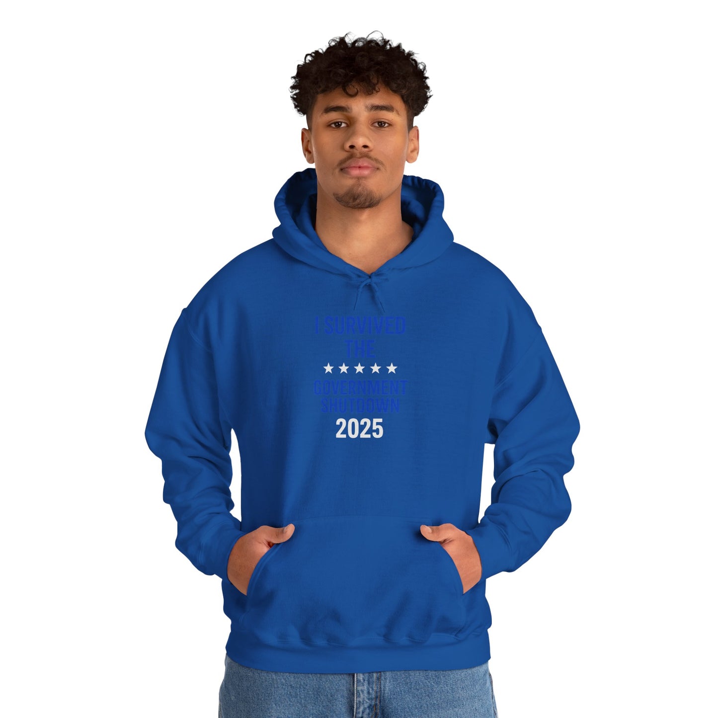 Royal blue and white "I Survived the Government Shutdown" Pullover